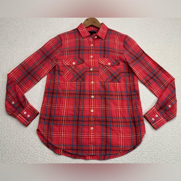 J. Crew Tops - J. Crew Women’s Long Sleeve Flannel Button Down Shirt Size 2 Red Plaid